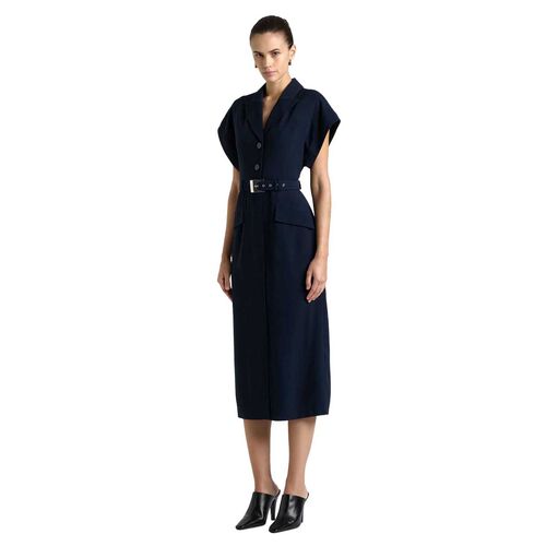 Cue Viscose Twill Belted Midi Pencil Dress